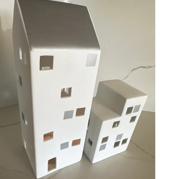 Unique Ceramic Tea Lighthouses Set of 2, Inspired by Kahler Urbania - Picture 1 of 9